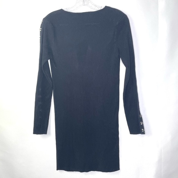 Zara Black Silver Hook and Eye Rib Knit Bodycon Dress Sz L - Picture 8 of 9